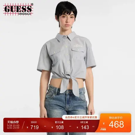 【明星同款】GUESSOriginals夏女士露腰翻领短袖衬衫-W5GH0MWH7Q1商品大图
