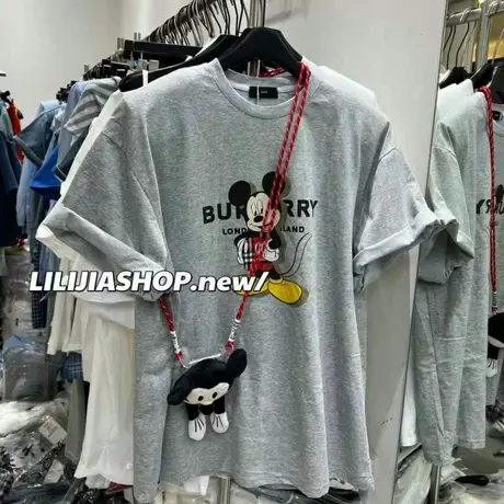 韩国东大门夏季新款减龄休闲宽松童趣风米奇印花垫肩短袖t恤上衣商品大图