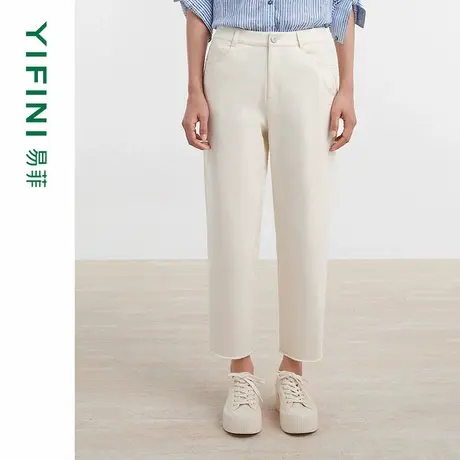 [专柜同款]Yifini/易菲时尚百搭绣花直筒九分牛仔裤女D04K1006商品大图