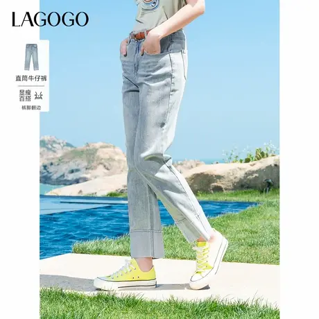 LAGOGO浅色直筒九分牛仔裤女士拉谷谷2025年夏季新款高腰显瘦裤子商品大图