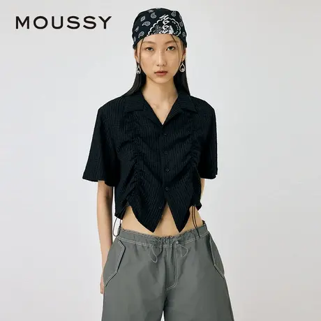 MOUSSY夏季日杂感抽褶抽绳短款肌理感衬衫010HS730-0770图片
