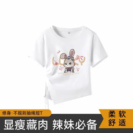 KWV真维斯夏季设计感印花上衣白色短袖t恤女2025新款夏日ootd穿搭商品大图