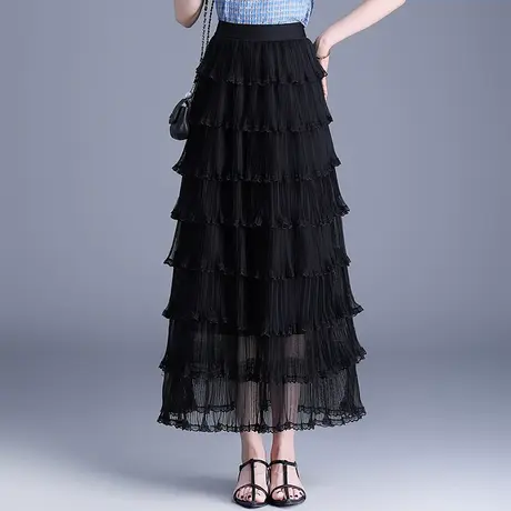 温柔风蛋糕裙女夏季2025新款显瘦网纱蓬蓬a字裙多层次长裙半身裙商品大图