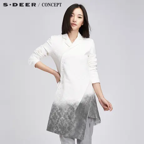 sdeer圣迪奥2018秋女秋装新款立体感烧花晕染斜襟长外套S16381838图片