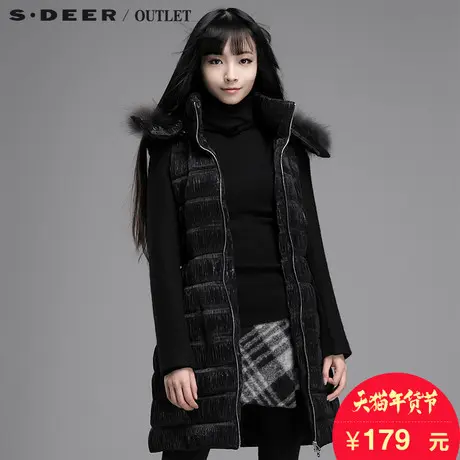 s.deer圣迪奥毛绒饰边细褶长款棉衣S14481914图片