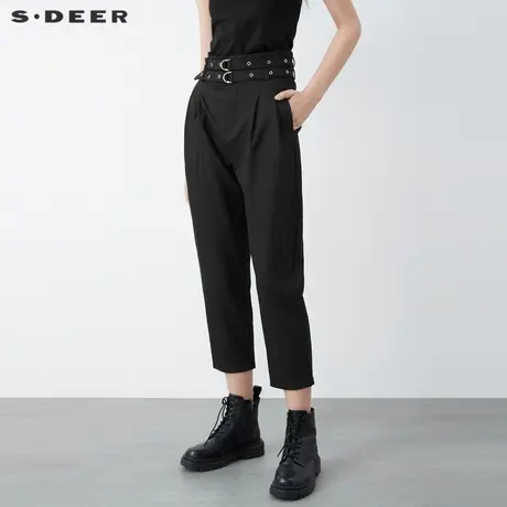 sdeer圣迪奥女装休闲高腰撞色复古英伦格纹哈伦九分裤S20480832图片