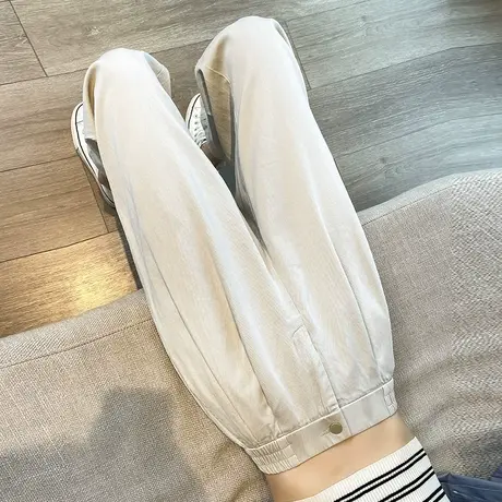 白色莱赛尔天丝牛仔裤女2025夏季薄款松紧腰冰丝小个子九分哈伦裤商品大图