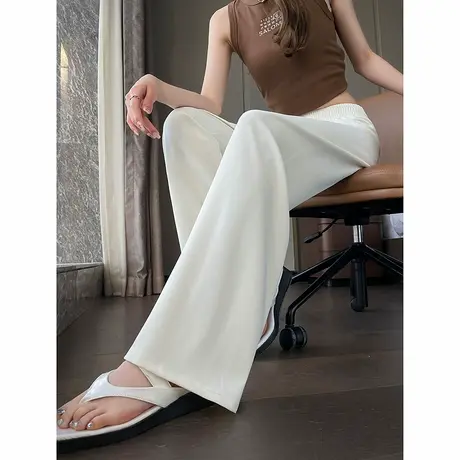 时尚气质休闲长裤2025年夏季新款高腰显瘦百搭宽松直筒纯色长裤商品大图