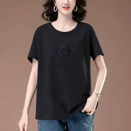 加肥加大码短袖t恤女纯棉宽松中年妈妈洋气刺绣百搭显瘦半袖体恤图片