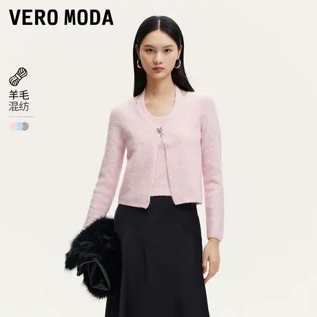 Vero Moda奥莱针织衫毛衣女秋冬新款V领挂脖假两件短款上衣流行商品大图