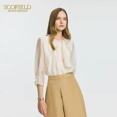Scofield女装温柔光泽感荷叶领衬衫珍珠纽扣袖笼微透2025夏季新品商品大图