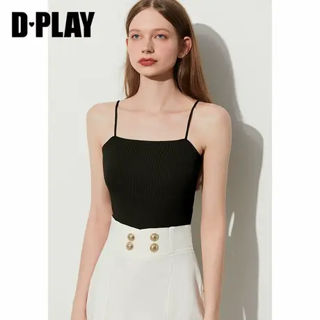 DPLAY2025年夏季新款黑色吊带背心女气质修身内搭短款针织上衣商品大图