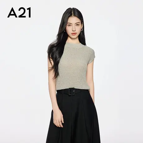 A21女装三色可选圆领薄款毛针织衫简约套头宽松上衣修身显瘦洋气商品大图