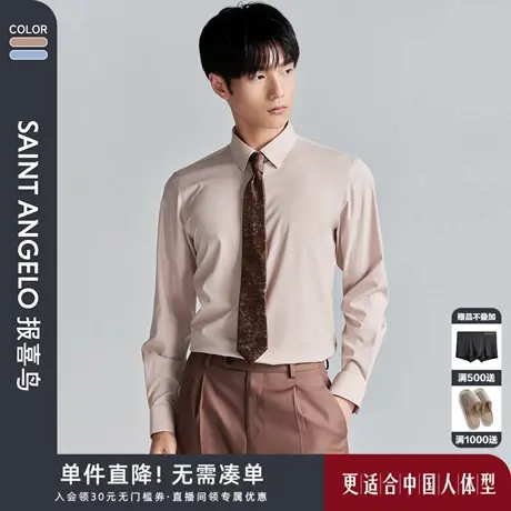 报喜鸟秋季新款男士时尚正装长袖衬衫上衣百搭方领衬衣打底长衬男图片