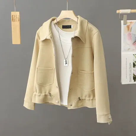 仿鹿皮绒外套女春秋短款2024新款宽松显瘦小个子时尚气质夹克上衣图片