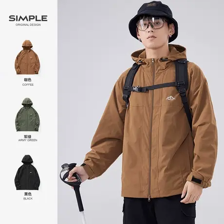 hansca冲锋外套男2024秋冬潮牌日系复古户外连帽工装上衣休闲夹克图片