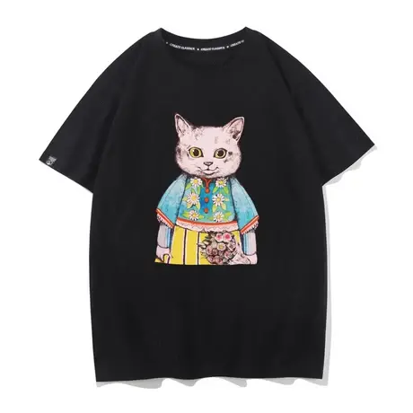 卡通猫咪短袖T恤女欧洲站痛衣新款欧货女装时尚洋气打底衫潮上衣图片