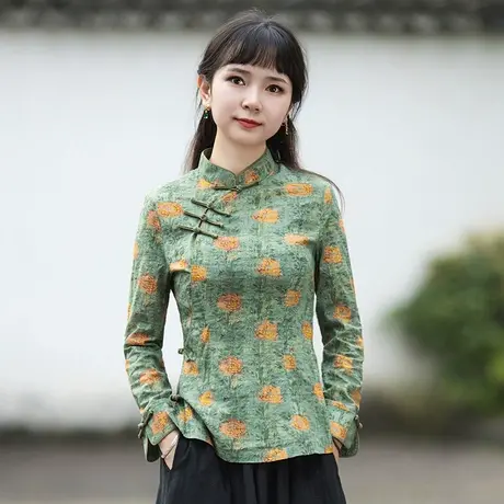 唐装女中国风改良旗袍上衣棉麻汉服年轻款茶服复古减龄中式女装图片