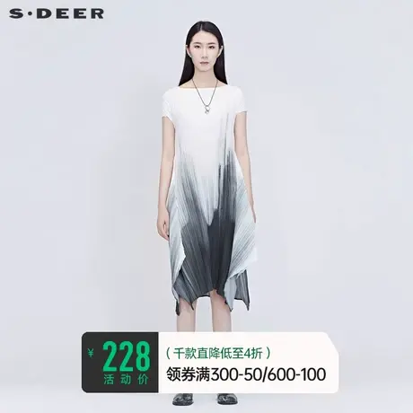 sdeer圣迪奥夏季优雅晕染原创国风不规则摆中长款连衣裙S20281257💦商品大图