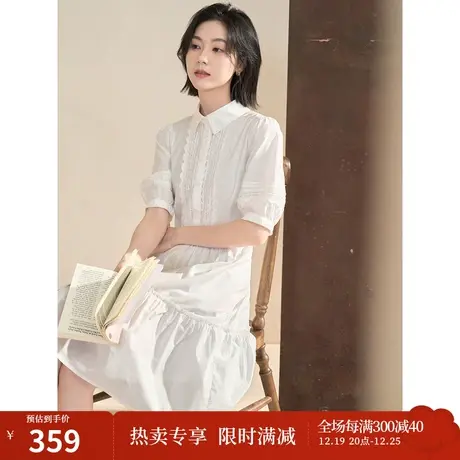 【商场同款】茵曼2023春女装时尚纯棉娃娃裙灯笼袖显瘦A字连衣裙商品大图