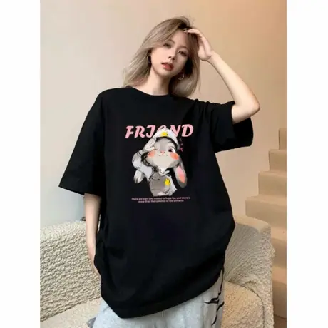 小众简约重磅纯棉宽松短袖t恤女2025新款夏季美式高街设计感上衣商品大图