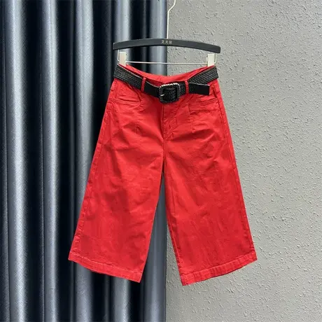 韩版高腰休闲气质七分裤欧货潮25女夏新款显瘦个性阔腿牛仔直筒裤商品大图