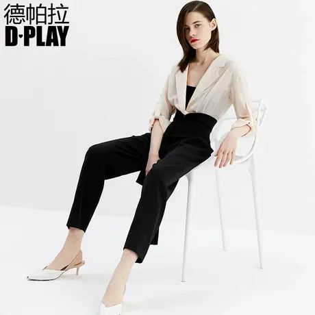 DPLAY德帕拉春新品西装领撞色拼接高腰裤时尚通勤OL连体裤商品大图