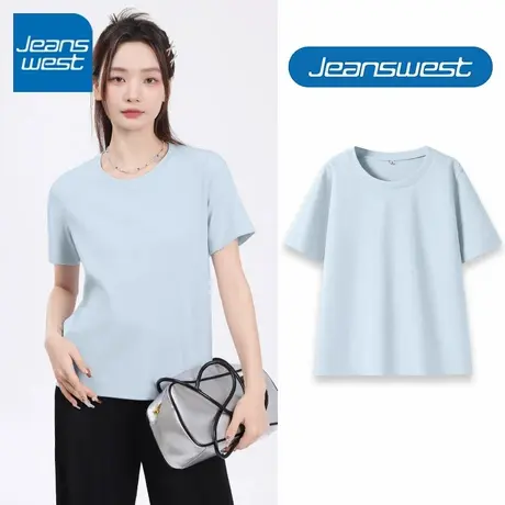 KV真维斯短袖女士新款2025夏日正肩t恤蓝色圆领休闲体恤内搭上衣商品大图