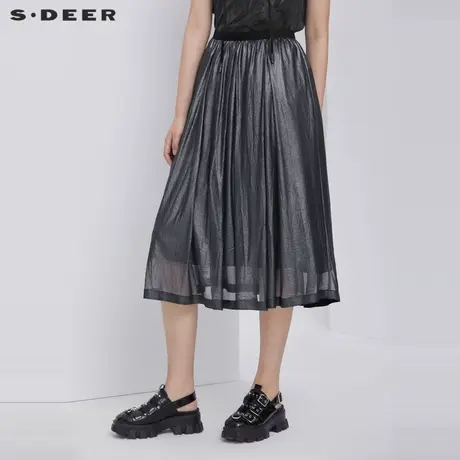 sdeer圣迪奥女装夏装优雅松紧小个子裙子高腰半身长裙S21281128商品大图