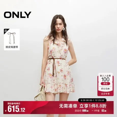 ONLY2025夏季新款清新碎花迷人荷叶边无袖V领收腰短裙连衣裙女商品大图