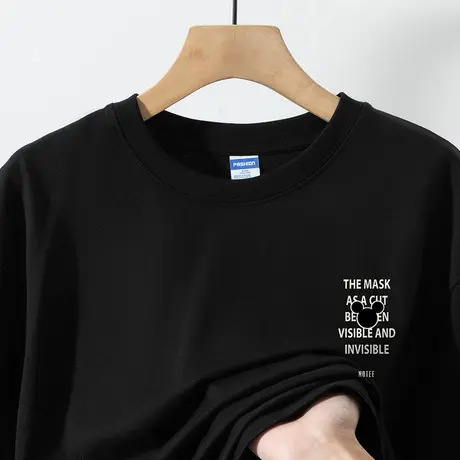 260g重磅纯棉t恤男短袖2025新款夏季半袖美式宽松上衣服黑色体恤商品大图