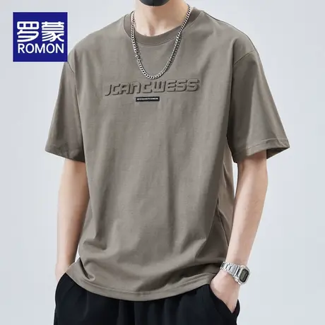 罗蒙男士短袖T恤夏季宽松2025新款圆领潮牌休闲百搭体恤上衣服男图片