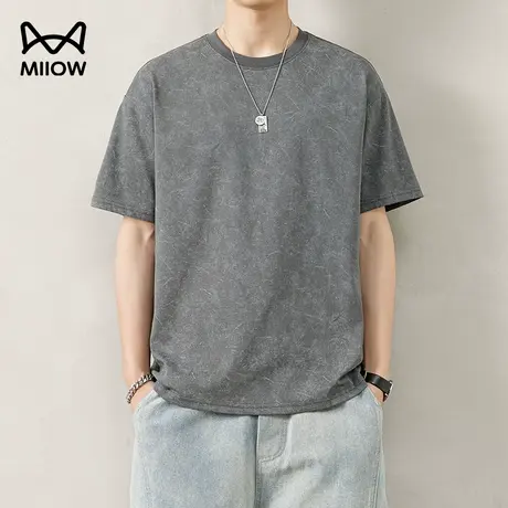 猫人冰裂纹短袖T恤男士夏季凉感透气宽松圆领上衣潮流百搭打底衫商品大图