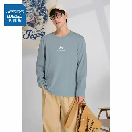 LE真维斯男装长袖上衣 2025春季新款 时尚圆领简约印花百搭打底衫图片