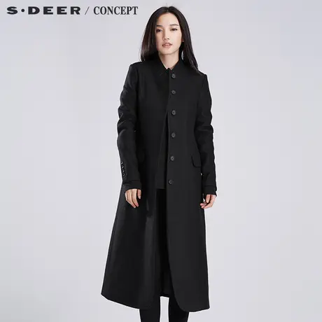 sdeer圣迪奥女装优雅帅气立领黑色长款风衣S16381835图片