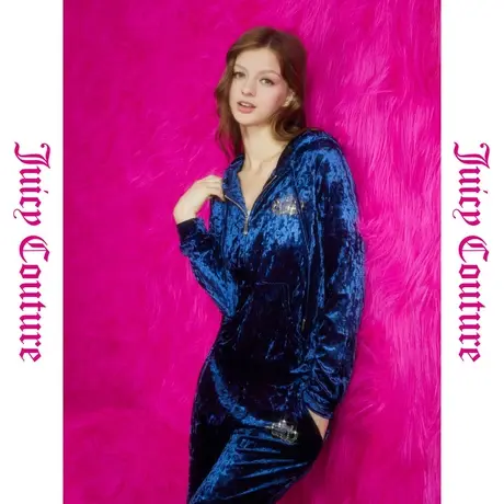 Juicy Couture橘滋春夏新款通勤奢华丝绒后背皇冠烫钻女连帽外套商品大图