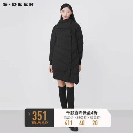 sdeer圣迪奥女装半高领不规则黑色长款羽绒服S214Z2472图片