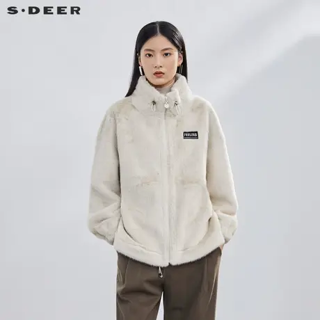 【直播间专属】sdeer圣迪奥立领撞色字母仿羊羔毛绒外套S21462204图片