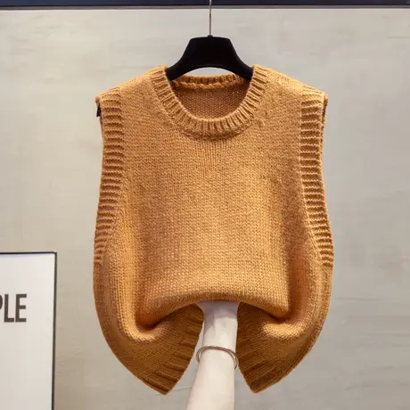 羊毛粗针圆领针织马甲背心女2025春秋新款宽松外穿马夹毛衣坎肩潮商品大图
