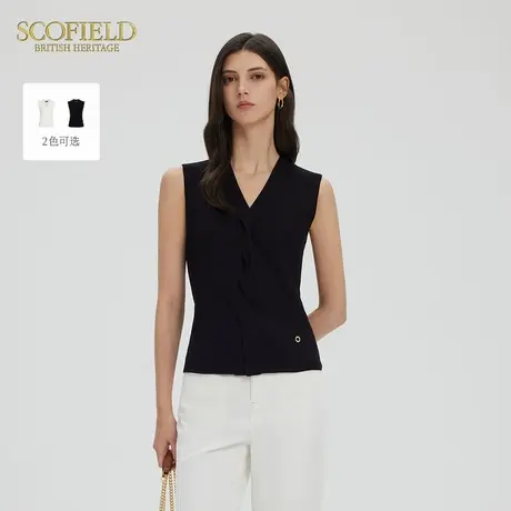 Scofield女装老钱风V领无袖针织衫立体扭结金属Logo2025夏季新品图片