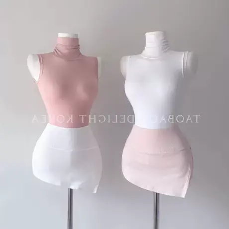 现货 东大门 紧身超弹无袖高领多色性感背心&超短款包臀显身材短图片