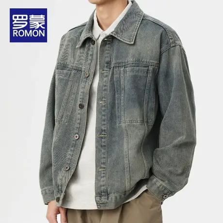 罗蒙男士牛仔外套男春秋季潮牌宽松休闲上衣2025新款美式工装夹克商品大图