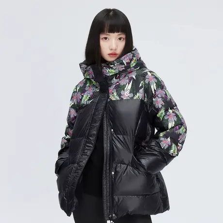 艾莱依田园撞色休闲羽绒服女士冬季户外运动时尚保暖连帽外套1468商品大图