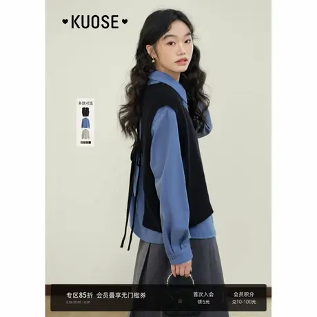 阔色黑色不规则针织背心马甲毛衣女2025春季新款叠穿衬衫上衣秋冬图片