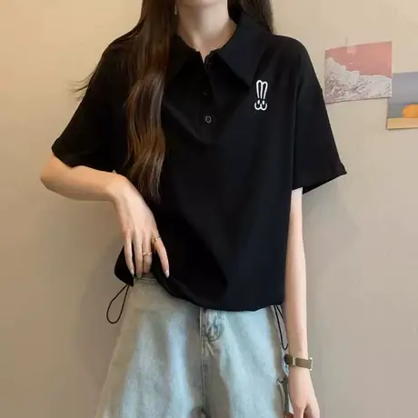 翻领polo衫短袖t恤女夏季韩版宽松大码女装显瘦胖mm百搭学生上衣图片