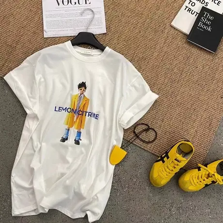 韩国东大门2025夏季新款时尚美式宽松字母人物印花圆领短袖T恤女商品大图
