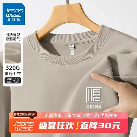 GV真维斯圆领卫衣男春秋款2025新款美式潮牌大地色系男士外套B商品大图