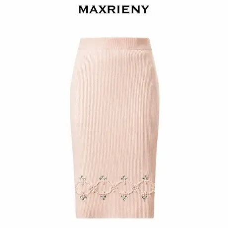 【奥莱】MAXRIENY温柔灰粉色半身裙秋装裙子针织裙复古图片
