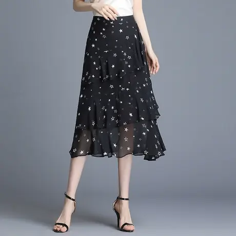 雪纺碎花半身裙女夏季2025新款设计感荷叶边a字裙中长显瘦休闲裙商品大图