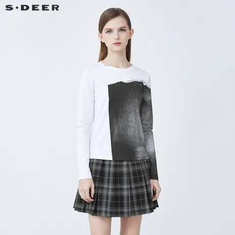 sdeer圣迪奥2021冬新品休闲圆领字母基本款印花长袖T恤S21480209图片
